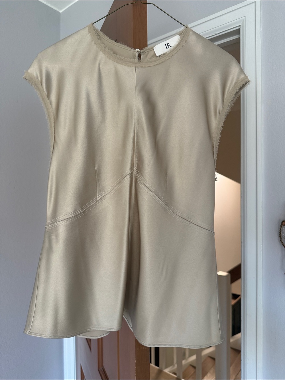 Banana Republic Satin Cap-Sleeve Shell in Light Gold